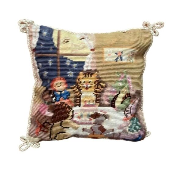 Katha Diddel Home Collection Animal Birthday Party Needlepoint Pillow 10x10 - Picture 1 of 8